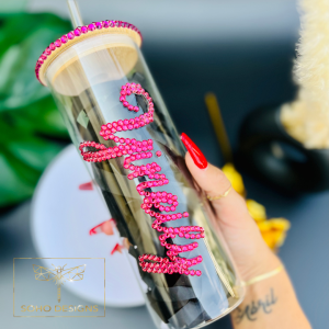 Glass Tumbler With Bling Bling Name