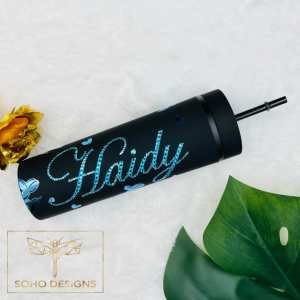 Skinny Tumbler With Bling Bling Name & Custom Vinyl Design